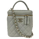 【中古】CHANEL ヴァニティーケース キャビアスキン ハンドバッグ ショルダーバッグ バニティ ミニバッグ グレーゴールド金具 レザー バッグ ブランド シ...