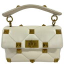 【中古】Valentino ローマンスタッズ ナッパレザー ミディアムチェーンショルダーバッグ ハンドバッグ バッグ 2WAYバッグ 鞄 ホワイト ゴールド金具...