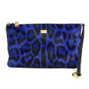 【中古】Dolce & Gabbana クラッチバッグ レオパード ハラコ パープル リップ スティック 口紅 チャーム ブラック 黒 ファスナー ポーチ ゴー...