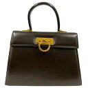 Salvatore Ferragamo 21 2181 ガンチーニ ハンドバッグ 2WAYバッグ ショルダーバッグ ゴールド金具 ブラウン レザー バッグ ブラ...