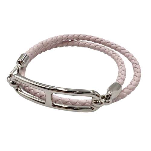 HERMES エルメス ルリ ドゥブルトゥール ブレスレット レザー ピンク シルバー金具 □□ USED-S