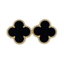 VanCleef&Arpels ヴァンクリーフ&アーペル ヴィンテージ アルハンブラ イヤリング オニキス K18YG 750 ゴールド □□ USED-SA