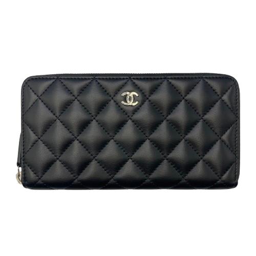 CHANEL シャネル A50097 マトラッセロングジップウォレット ブラック ラムスキン シルバー金具 ココマーク □□USED-S□□ CHANEL シャネル A50097 マトラッセロングジップウォレット ブラック ラムスキン シルバー金具 ココマーク □□USED-S□□