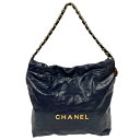 CHANEL シャネル AS3260 シャネル22 ショルダーバッグ ネイビー レザー □□USED-S(4)