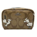 【中古】COACH C4595 ポーチ スヌーピー ブラウン シグネチャー ベージュ ストラップ ファスナー 化粧 コスメ コーチ レディース □□ USED-...
