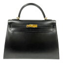 HERMES エルメス ケリー 32 ボックスカーフ ブラック ゴールド金具 □J刻印 2006年頃 外縫い ハンドバッグ □□USED-A