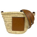 LOEWE ロエベ ドローストリング バケットバッグ ミニ パームリーフ レザー ナチュラル タン □□USED-A
