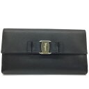 Salvatore Ferragamo【サルバトーレ フェラガモ】二つ折り長財布 ヴァラリボン レザー ブラック レディース【中古品/USED-AB】質屋 かん...