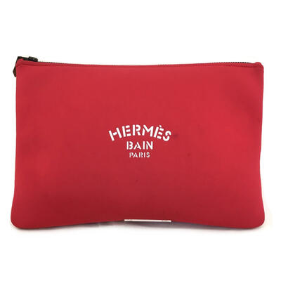 ★9/30迄★SALE価格★ HERMES【エルメス】トゥルースフラット　クラッチバッグ　ポーチ　小物入れ　男女兼用　レッド　ホワイトロゴ【中古品/USED-AB】質屋　かんてい局那覇　n3101333927300001