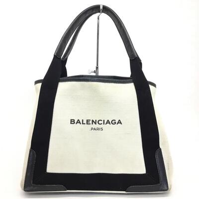 BALENCIAGA【バレンシアガ】ネイビーカバスS　トートバッグ　ハンドバッグ　ショルダーバッグ　ポーチ付き　キャンバス　ホワイト　ブラック　ロゴ【中古品/USED-B】質屋　かんてい局那覇店　n1200263927300019のサムネイル