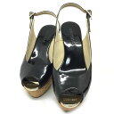 JIMMY CHOO【ジミーチュウ】ウェッジソールサンダル パテントレザー ブラック サイズ35 約22.5cm【中古品/USED-B】質屋 かんてい局那覇店 n3104687927300002