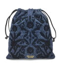 PRADA【プラダ】巾着ポーチ 1MU001 デニム ブルー ブラック刺繍 レディース【中古品/USED-AB】質屋 かんてい局那覇店 n31012229273...