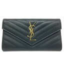 SAINT LAURENT【サンローラン】モノグラム ラージ フラップ ウォレット 二つ折り長財布 372264 レザー ダークグリーン系【中古品/USED-B...