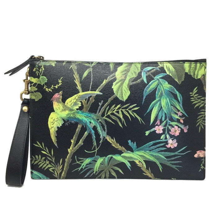 GUCCI【グッチ】トロピカルプリント　フラワー　バード　クラッチバッグ　431270　ブラック　マルチカラー【中古品/USED-AB】質屋　かんてい局那覇店　n3101334937300021