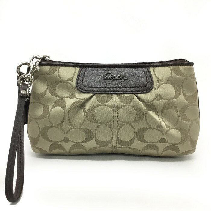 COACH【コーチ】ウォレット ポーチ キャンバス レザー ベージュ ブラウン系 レディース【中古品/USED-B】質屋 かんてい局那覇店 n3100432927300501