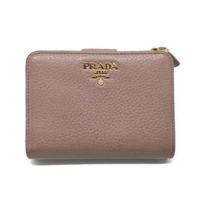 PRADA　プラダ　1ML018　二つ折り財布　シンプル　レディース　レザー　ピンクベージュ系×ゴールド金具 【 USED-B 】 k3101901927400023　かんてい局コザ山内店