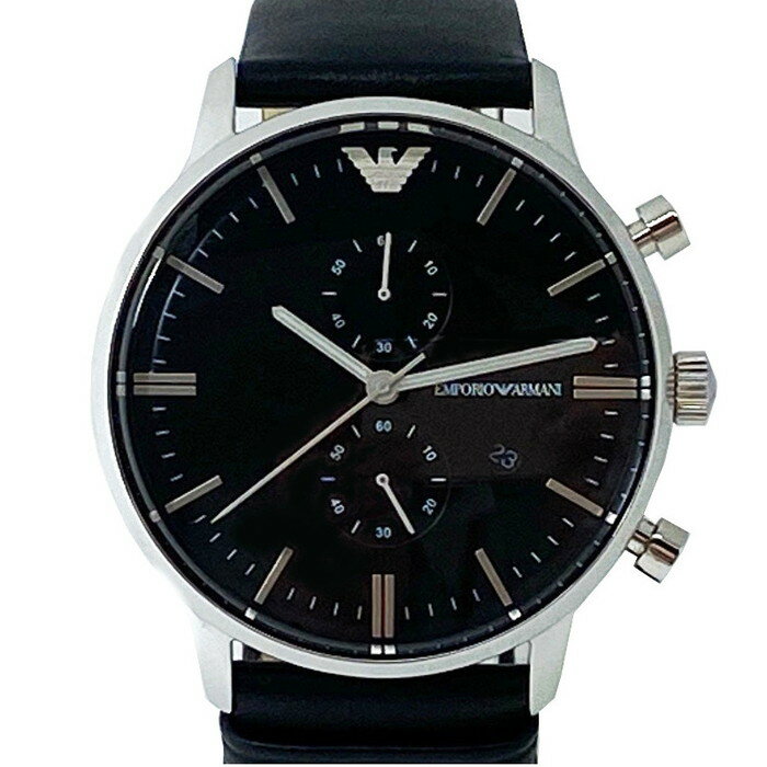 EMPORIO ARMANI　エンポリオアルマーニ　AR-0397　クロノグラフ　クォーツウォッチ　ブラック　革ベルト　電池式【USED-B】k3100051927400022 　質かんてい局コザ山内店