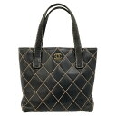 CHANEL 【シャネル】 A18126 ワイルドステッチ トートバッグ レザー シリアルシール剥がれ ブラック×ベージュ系 レディース ハンドバッグ 【中古...
