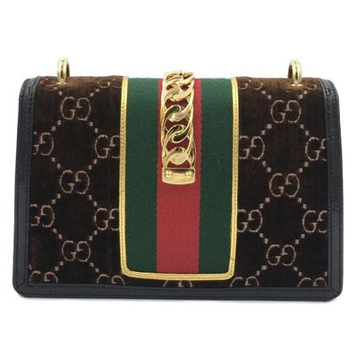 GUCCI【グッチ】 524405 シルヴィスモール ショルダーバッグ ベルベット×パテントレザー/ブラウン 　 g21-1628 　※店頭販売中の為、販売期間内にお品切の場合もございます