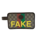 GUCCI　グッチ　636243　GGスプリーム　クラッチバッグ　FAKE NOT　GGスプリーム×PVC×レザー×ベージュ×ブラウン　【中古】