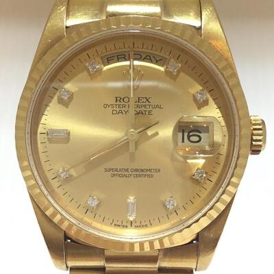 ロレックス 18238A デイデイト 10Pダイヤモンド 腕時計 K18イエローゴールド/K18YG メンズ 【中古】【ROLEX】