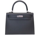 【中古】HERMES エルメス ケリー25 ブラック 黒 シルバー金具 エプソン B刻印 外縫い 2wayショルダー 未使用品 A2404851