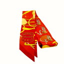 【中古】HERMES エルメス SELLIER ツイリー 馬 オレンジx赤x黄 バッグ小物 シルク100% A2402287【無料ギフトラッピング承ります】