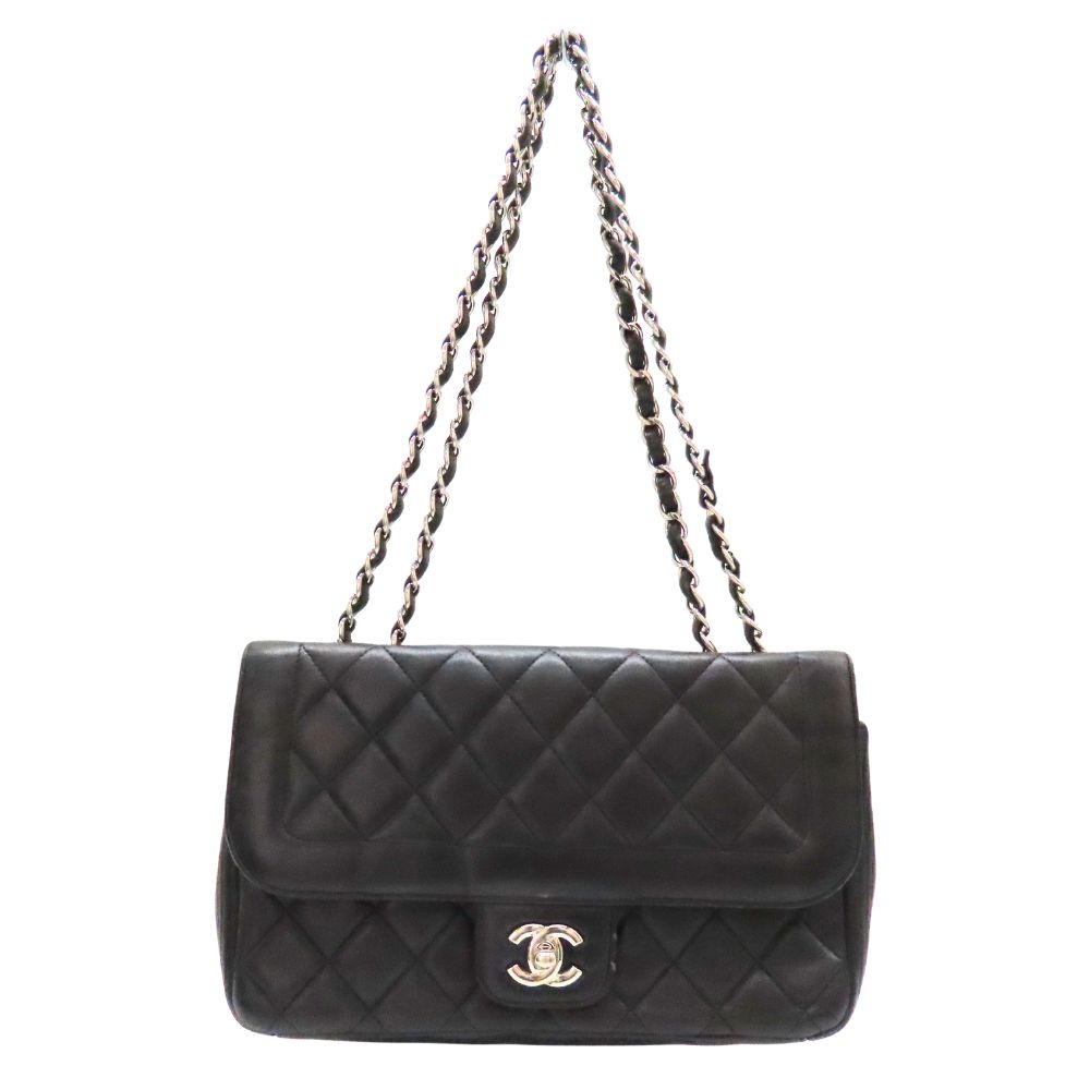 【中古】 CHANEL シャネル チェーンショルダー マトラッセ ココマーク ラムスキン レザー ブラック シルバー シングルフラップ バッグ レディース A2300916【無料ギフトラッピング承ります】