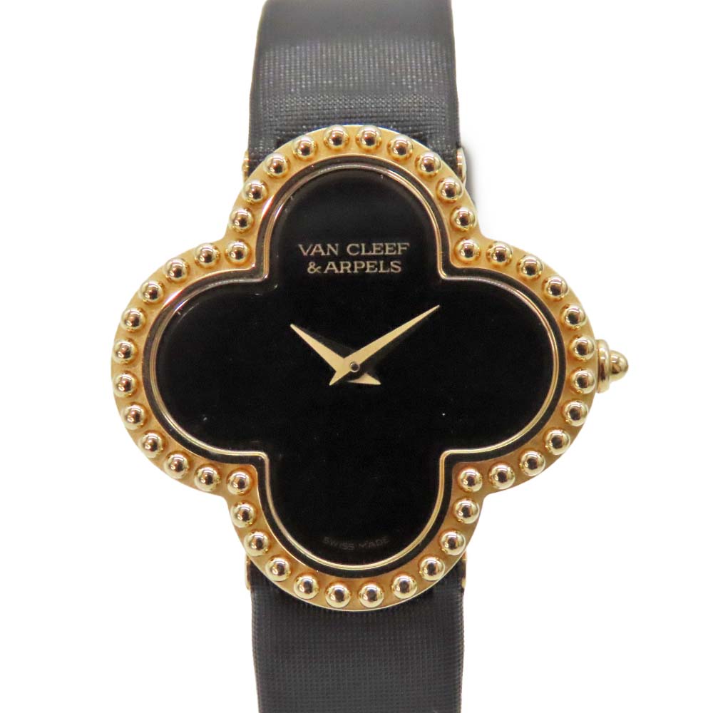 【中古】 Van Cleef & Arpels ヴァンクリーフ＆アーペル VCARD21900 アルハンブラ スモールモデルウォッチ オニキス文字盤 18Kイエローゴールド 750刻印 クォーツ レディース A2500825 【無料ギフトラッピング承ります】のサムネイル