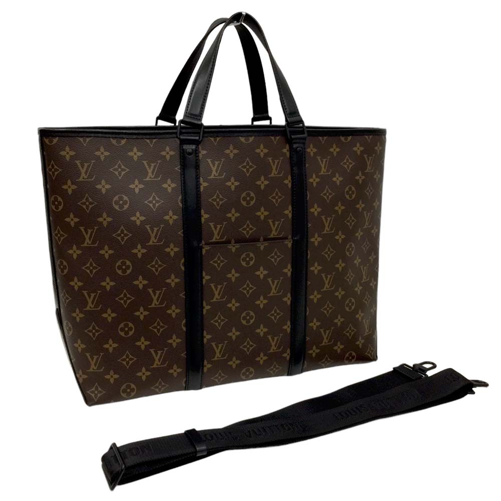 ［泉店］【極美品/付属品〇】ルイヴィトン M45733 ウィークエンド・トート GM 2wayバッグ モノグラムマカサー 黒 ブラック カーフレザー PVCレザー 大容量 メンズ レディース【中古】のサムネイル