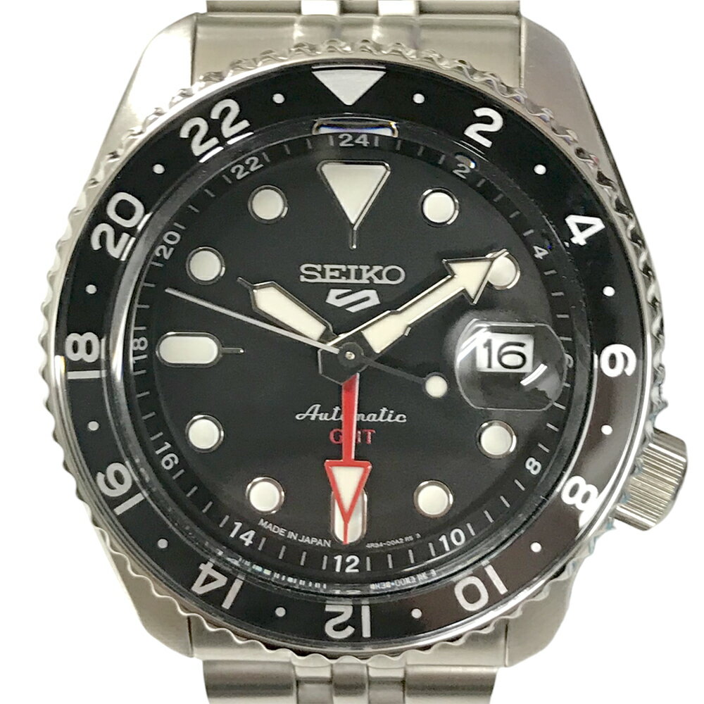 【ほぼ未使用品/極美品】 セイコー SBSC001 4R34-00A0 5 スポーツ 自動巻き 機械式時計 回転ベゼル 24時針 4針 デイト 日付 Cal.4R34 シルバー 銀色 メンズ 男性用 【中古】