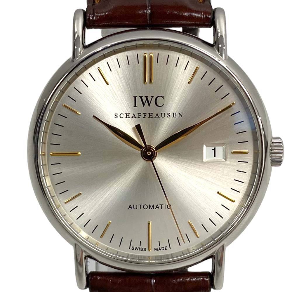 【良品/ギャラ〇】IWC IW356303 ポートフィノ シルバー文字盤 SSxレザー 純正ベルト・ ...