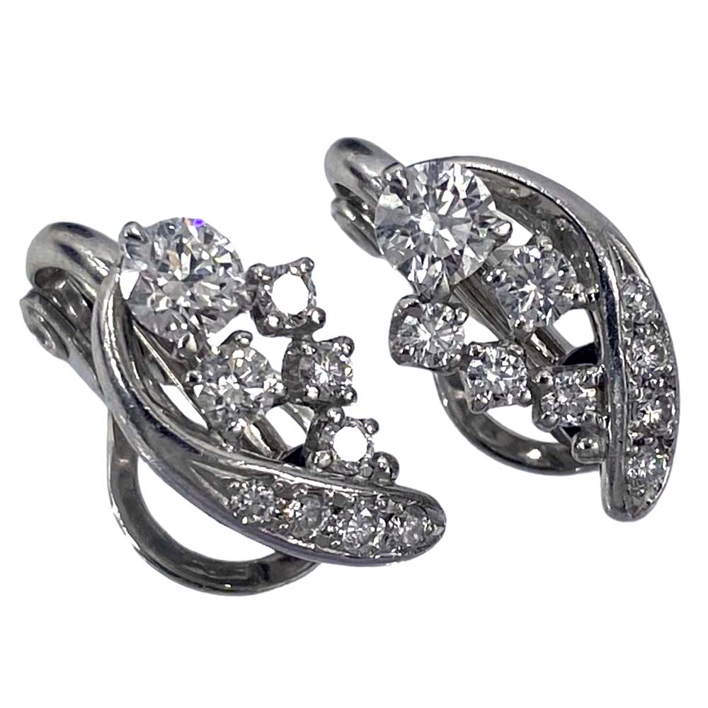 【良品/ピアス使用可】ダイヤ付きイヤリング K14WG Pt900 約5.5g ダイヤ0.240ct 0.236ct 0.23ct アクセサリー レディース 【...