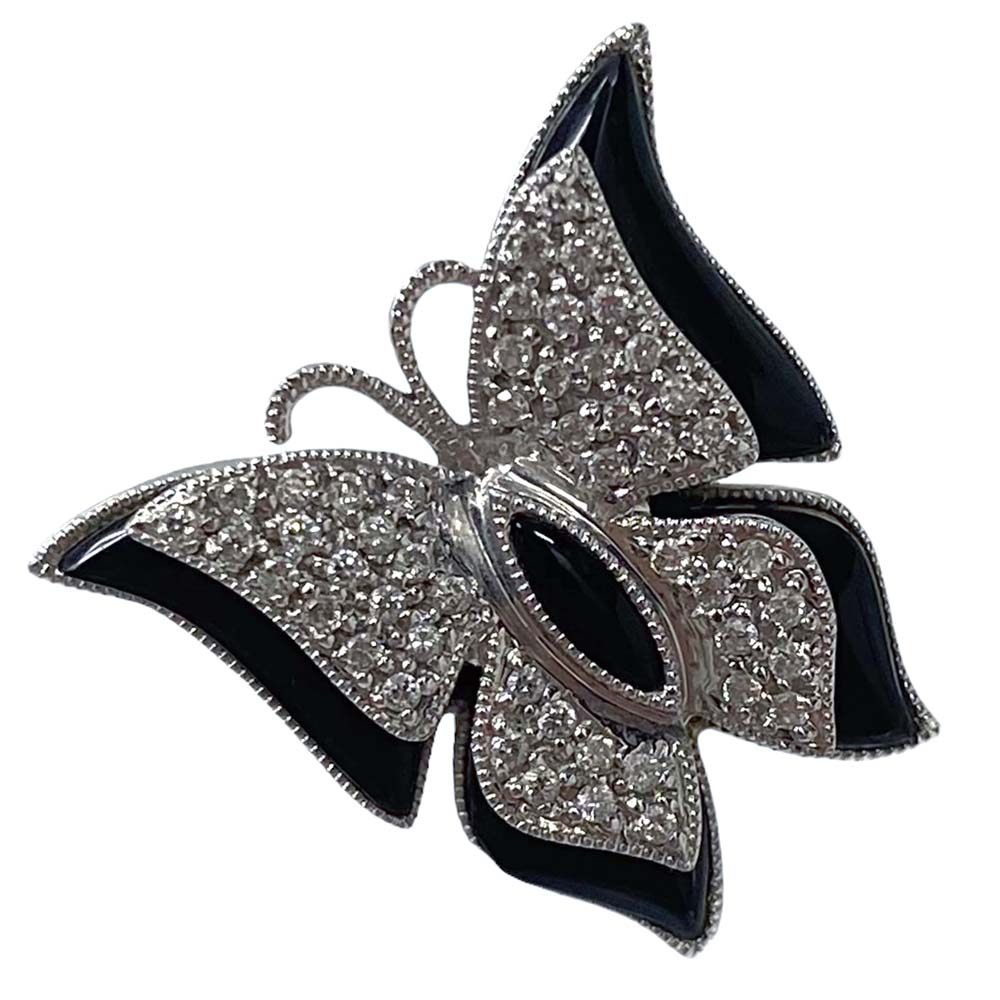 【美品】蝶々デザインペンダントトップ K18WG 約3.8g カラーストーン3.10ct ダイヤ0.22ct アクセサリー レディース 【中古】