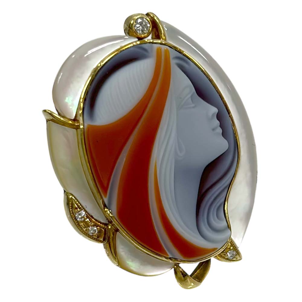 エルヴィンポーリー メノウカメオ ブローチ ペンダントトップ K18 ゴールド 約10g ダイヤ0.04ct レディース 【中古】