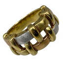 【美品】スリーカラーリング K18 Au750 Pt900 約12号 約9g デザインリング 格子柄 アクセサリー ユニセックス 【中古】