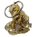 【美品/大きめサイズ】 ダイヤ付ドラゴンデザインリング 約13.2g 約14.5号 メンズ【中古】
