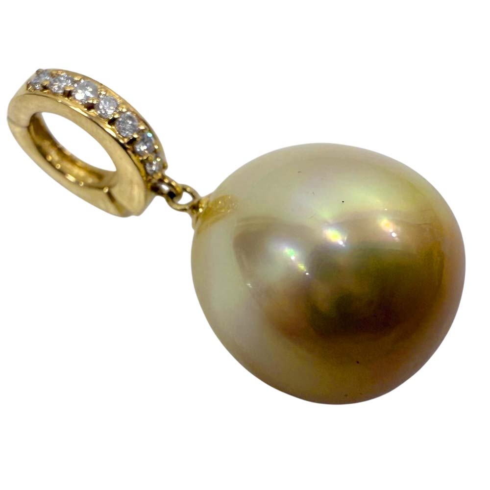 【美品】 ダイヤ付 ゴールドパール ネックレストップ 約15mm K18 約6.84g 白蝶真珠 南洋真珠 ペンダントトップ【中古】