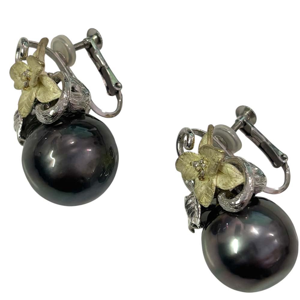 【美品/珠約15mm】 黒蝶パール イヤリング K14WG 約21.23g レディース 【中古】