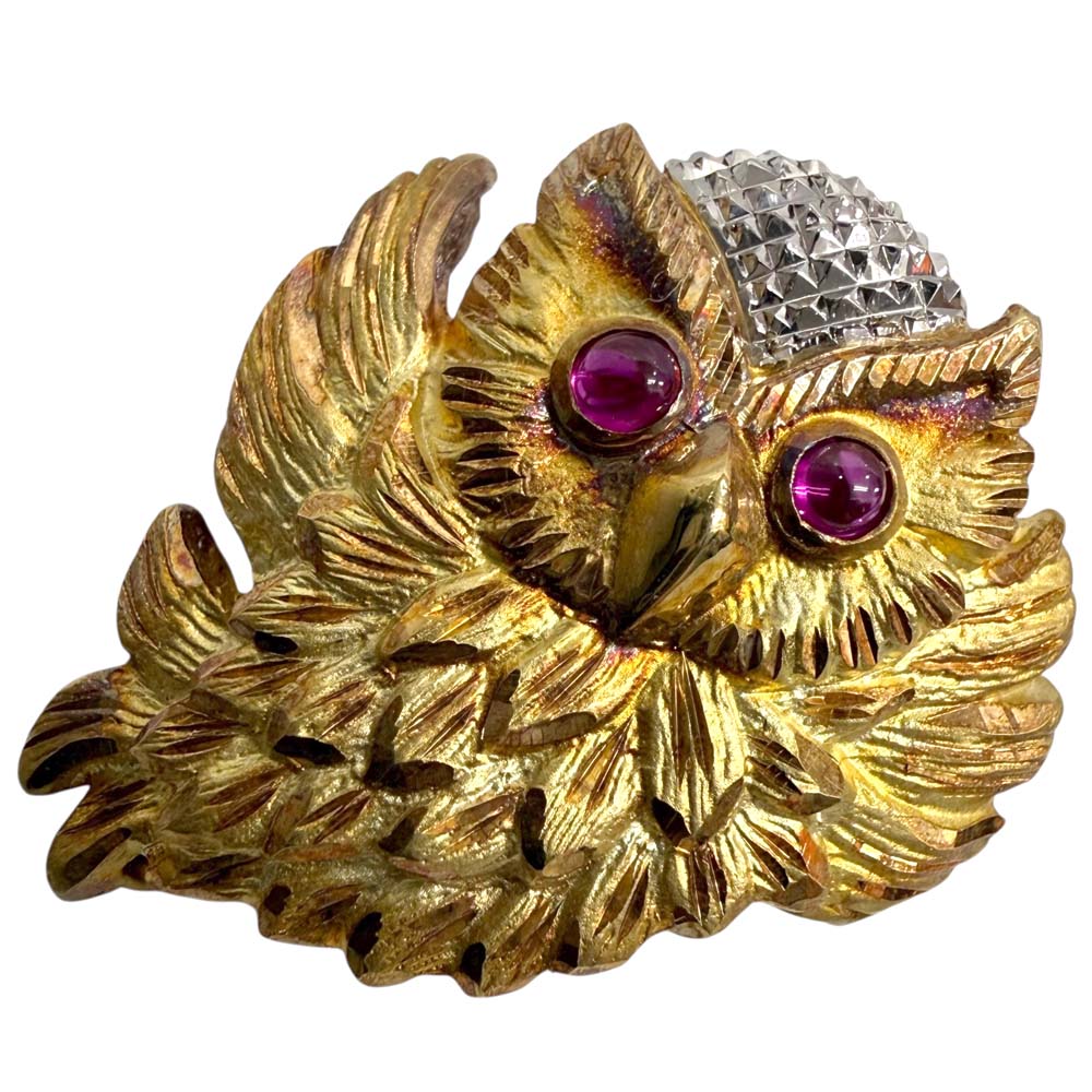 【美品】 フクロウデザインブローチ兼ペンダントトップ K18 Pt900 約7.4g 【中古】