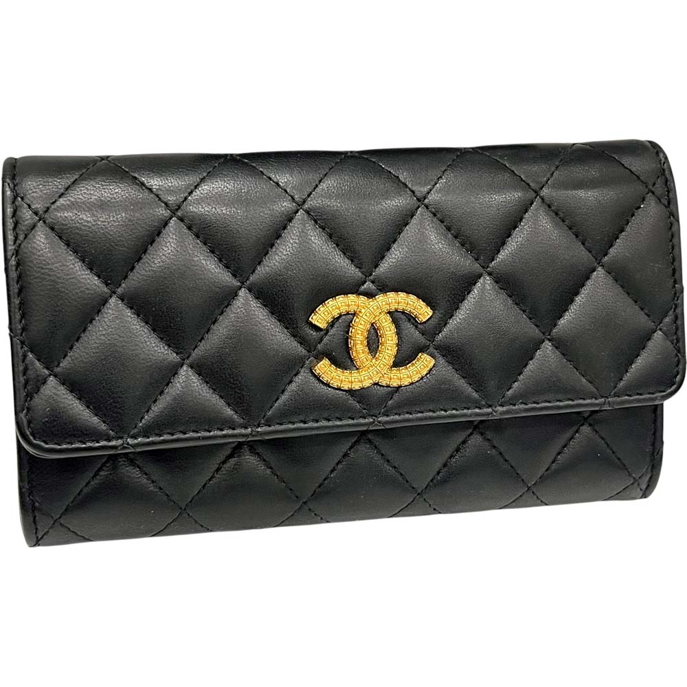 ［泉店］【美品】 シャネル AP3409 マトラッセ 二つ折り財布 ブラック ゴールド【中古】(4)