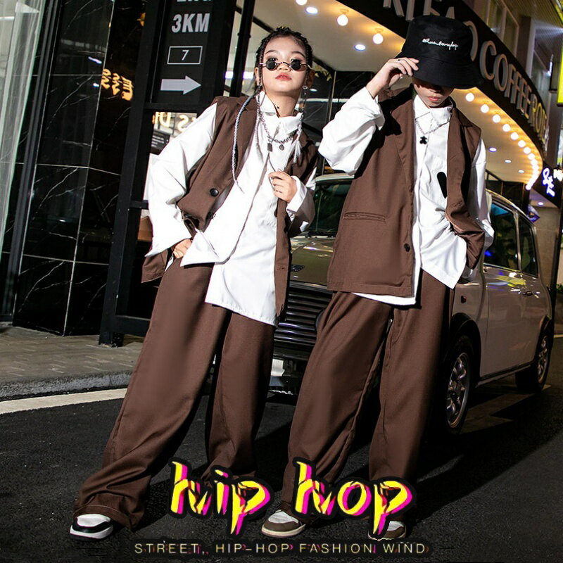 k-pop衣装 ダンス衣装 キッズ セットアップ 女の子 男の子 かっこいい ヒップホップ ワイドパンツ ジャズダンス スーツ 白シャツ ベスト子供 キッズダンス衣装 長ズボン ゆったり 長袖 男女兼用 団体服 応援団 イベント 発表会 文化祭 演出服 大きめ 120-180cm