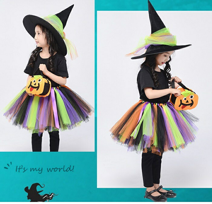 ハロウィン コスプレ 女の子 衣装 子供 コスプレ 仮装 キッズ スカート コスチューム 洋服 上下セット Halloween 姫系 カラフルドレス 変装 魔法使い キッズ 子どもスカートTシャツ 女の子 悪魔 cosplay kantolifeshop-10000878 関東生活館 楽天市場店 サンプル画像2