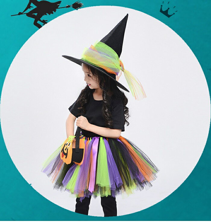 ハロウィン コスプレ 女の子 衣装 子供 コスプレ 仮装 キッズ スカート コスチューム 洋服 上下セット Halloween 姫系 カラフルドレス 変装 魔法使い キッズ 子どもスカートTシャツ 女の子 悪魔 cosplay kantolifeshop-10000878 関東生活館 楽天市場店 サンプル画像3