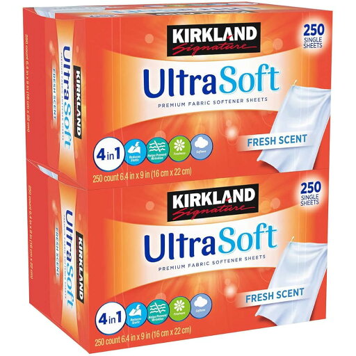 Kirkland Signature 柔軟剤シート ウルトラソフト フレッシュの香り 250枚 (2パック) Kirkland Signature 柔軟剤シート ウルトラソフト フレッシュの香り 250枚 (2パック)