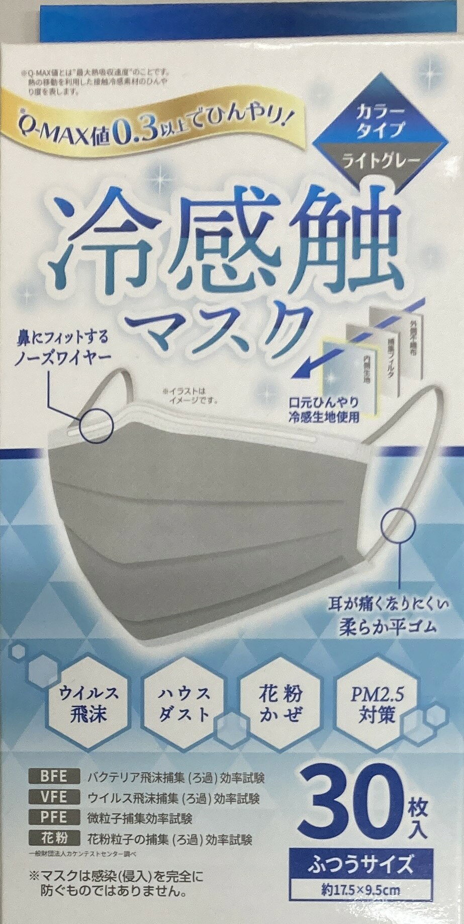 Rakuten - ビトウコーポレーション 冷感触マスク 　カラータイプ　ライトグレー 30枚 ふつうサイズ