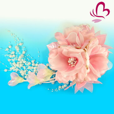 【成人式 振袖 髪飾り】 ピンク 桃色 大きい 花かんざしパール 【卒業式の袴 和装の結婚式 七五三や浴衣、着物に】