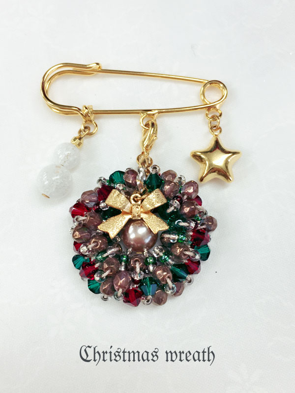 ビーズクロッシェ アクセサリーキット クリスマスリースのブローチ Fraw-317 堤まさみオリジナル 【KN】
