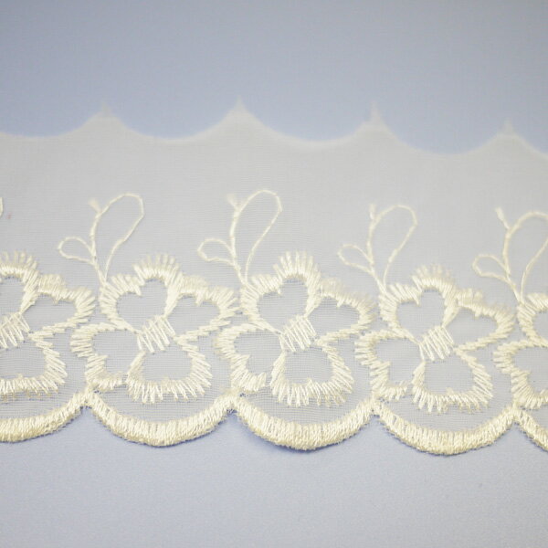 在庫処分 チュールレース No.6933 約7m 汚れあり【KN】 レース 綿レース チュールレース 手芸 手芸用レース