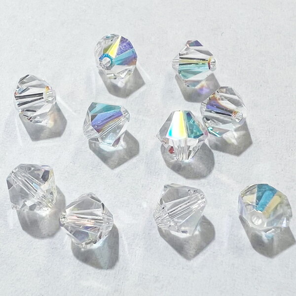【在庫品】高品質ガラスカットビーズ ソロバン型 6mm クリスタルAB 10個入り【KN】【MI】クリスタルガラス アクセサリー ビーズ手芸